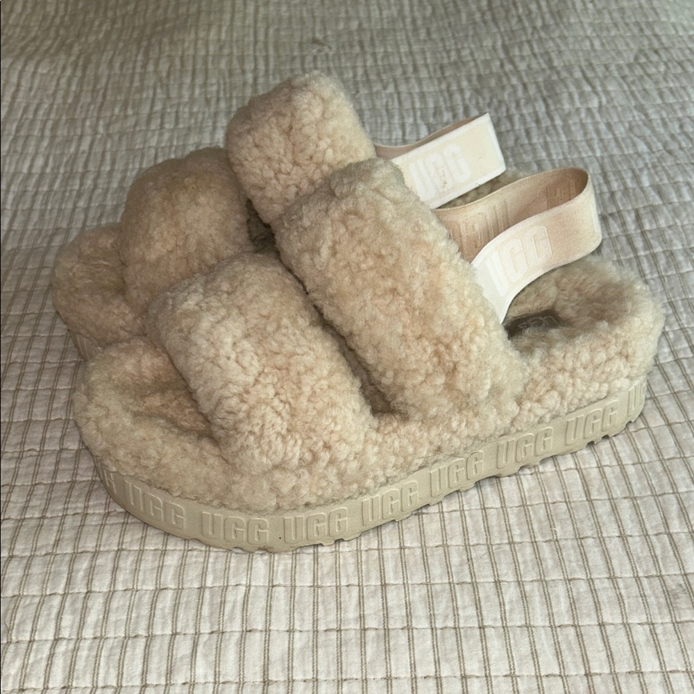 UGG Fluffy Tan Slippers